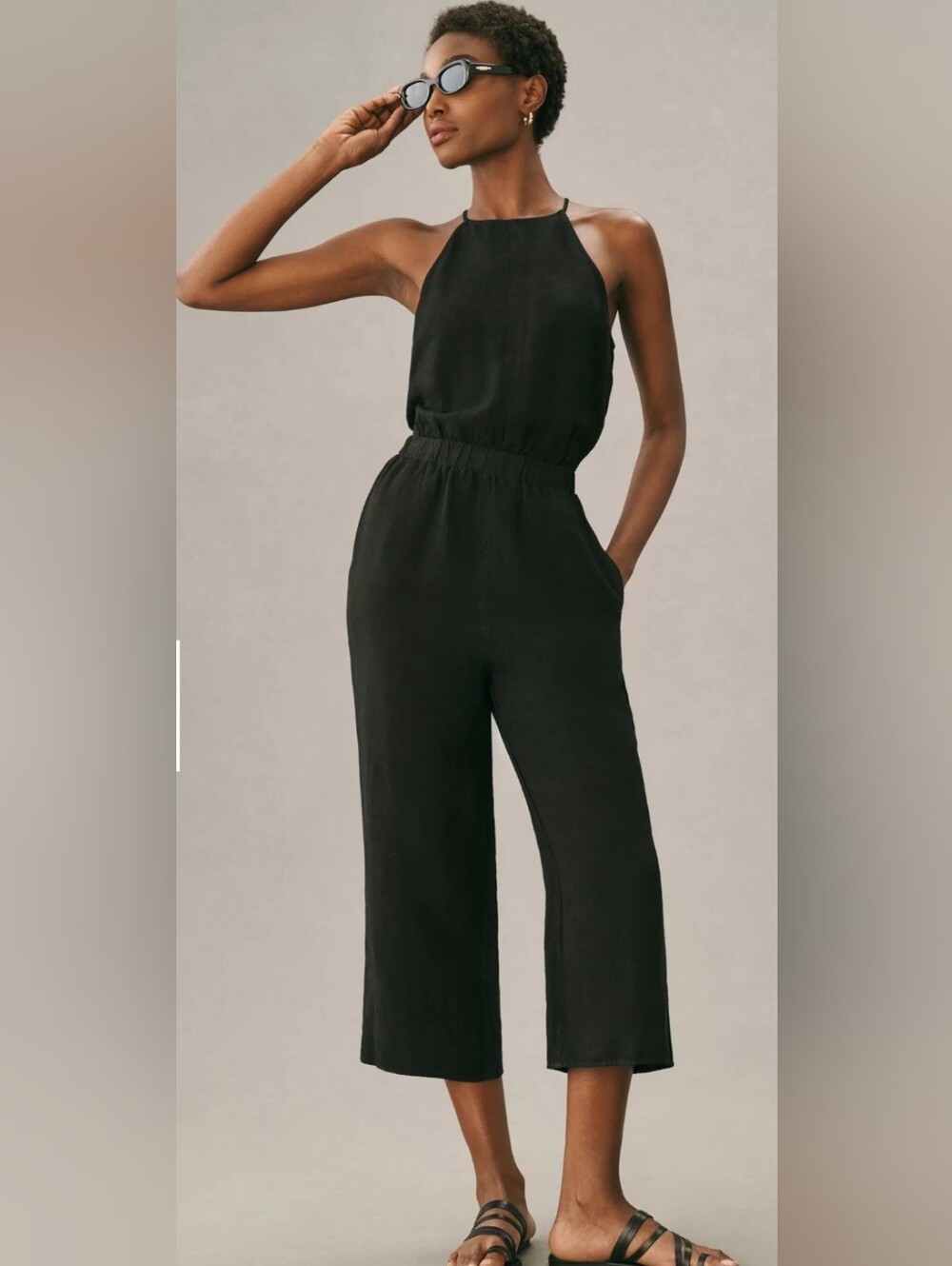 cloth & stone Black Halter Wide-Leg Jumpsuit